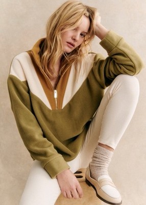 Sezane Adana Color block Fleece Pullover 1/2 Zip Sweatshirt Sz 42 US 10