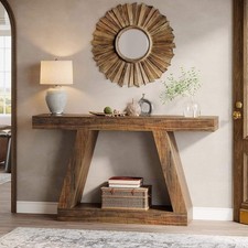 55-Inch Farmhouse Office Reception Console Table, Rustic Lobby Accent Desk with