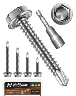 nailnest 110PCS #8 Self Drilling Screws Assortment Kit, 5 Common Size Self Ta...
