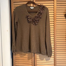 Garnett Hill Women  s 100 Cashmere Sweater Floral Detailing Small 3/4 Sleeve