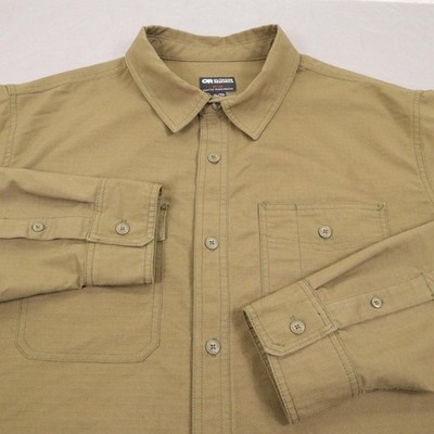 Outdoor Research Rip Stop Button Shirt Mens XL Green Long Sleeve Chehalis Work