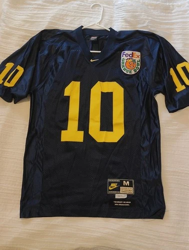 Nike 2000 FedEx Orange Bowl #10 Tom Brady Michigan Blue Jersey Mens Size M Rare - product listing photo
