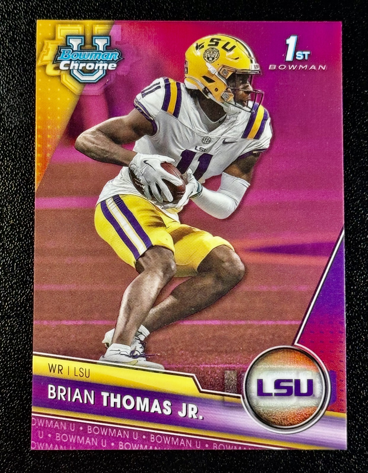 Brian Thomas Jr. Pink Refractor LSU Tigers - 2023 Bowman University #8 (RC)