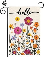 Hello Spring Color Flowers Tulip daisies Garden Flag 12x18 Inch Double Multi