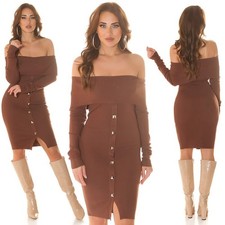 Sexy Miss Women's Knit Mini Dress Carmen Off Shoulder Studs 34/36/38 Brown New