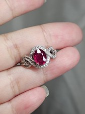 Ruby Halo Ring Twisted Shank Pave Accent Sterling Silver 925 Size 6 Retro Style
