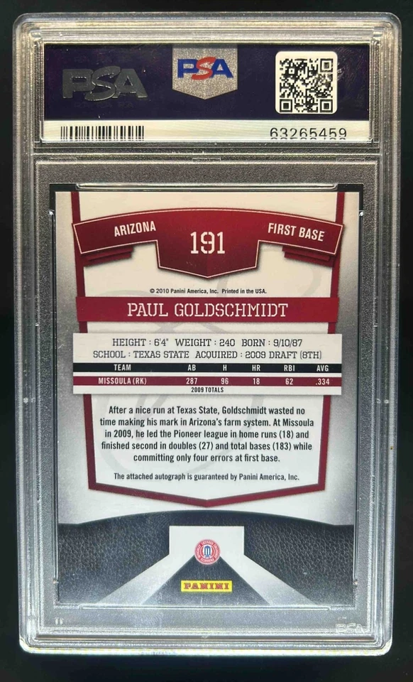 2010 Donruss Elite Extra Edition Paul Goldschmidt Auto #364/820 PSA 9 - Image 2 of 2