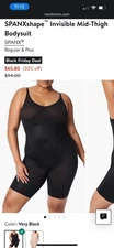 Spanx Shape Invisible Shaping Closed Bust Mid Thigh Bodysuit XXL Black