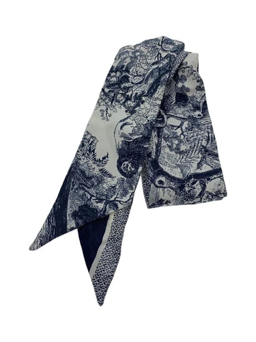 Authentique écharpe Christian Dior type ruban indigo soie 102 x 6 cm toutes saisons