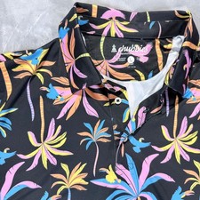 Chubbies Mens Large Black Palm Tree Bird Tropical Aloha Polo Shirt