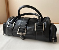 JimmyChoo BlackLeather East West Handbag Silver Hardware Zip Side Pocket Women's