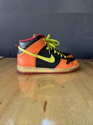 VINTAGE NIKE DUNK HIGH ORANGE/LIME/BLACK/RED 309432 032 ~ rare sneakers Sz 10