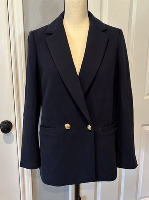 Talbots VTG Navy Blue Blazer Gold Buttons Double Breasted Preppy Petite Size 6