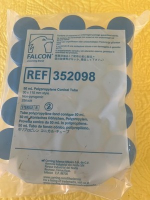 Pack of 25 NEW Corning Falcon 352098 50mL Polypropylene Conical Tubes 30x115
