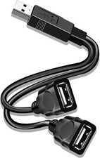 Black 1 In 2 Out USB Splitter For Laptop Male To Dual USB Female Data Charging