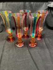 PIER ONE TALL FIESTA STRIPPED GLASSES SET OF 5