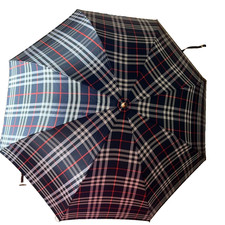 Burberry LONDON Folding Umbrella Nova Check Plaid Wooden Handle Compact