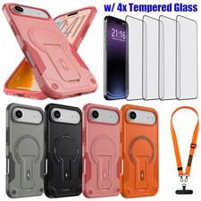 For iPhone 17e Air 17 Pro Max Case Kickstand Phone Lanyard Cover Tempered Glass