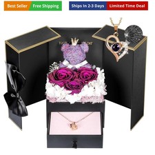 Valentine's Day Romantic Gifts - Preserved Real Purple Roses with I Love You ...