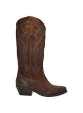 STIVALE TEXANO IN PELLE CON RICAMO IN TINTA ALTO CAMOSCIO TESTA DI MORO