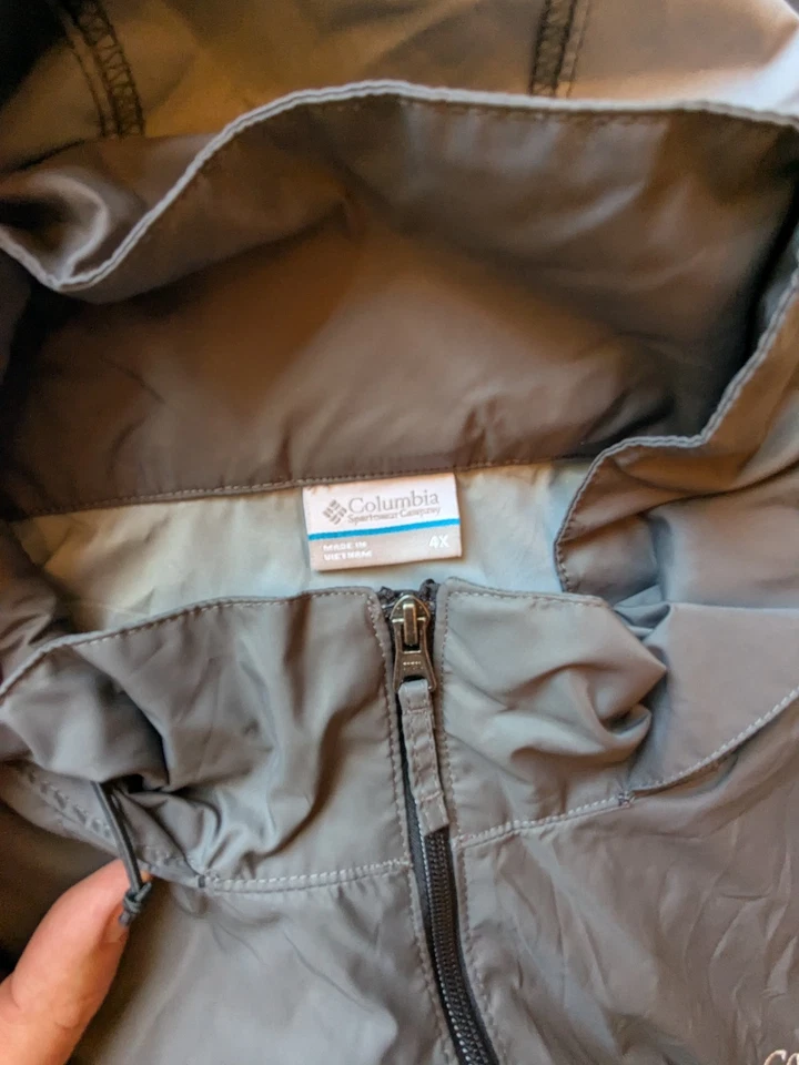 Columbia Men’s 4X Windbreaker Jacket Gray Black Hooded Lightweight Full Zip Plus - Image 3 of 4