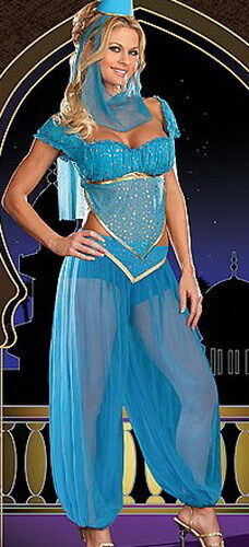 Blue Princess Jasmine Genie Belly Dancer Arabian Nights Fancy Dress  Costume  - Afbeelding 1 van 1