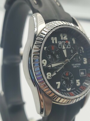 Montre Chronographe Suisse SECTOR Pour Femme - Cadran Noir Cuir Saphir - Neuve étiquetée