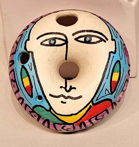 vintage 1992 Juan Del Rio abstract clay pottery circular flute artist signed