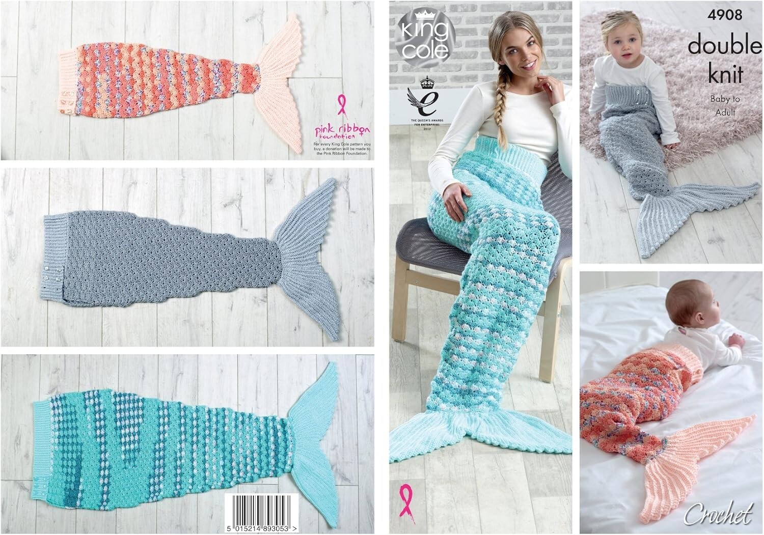 King Cole DK Crochet Pattern - 4908 Mermaid Tail Blankets