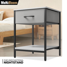 2 Tier Gray Nightstand Bedside Table End Side Table Drawer Bedroom Organizer Bin