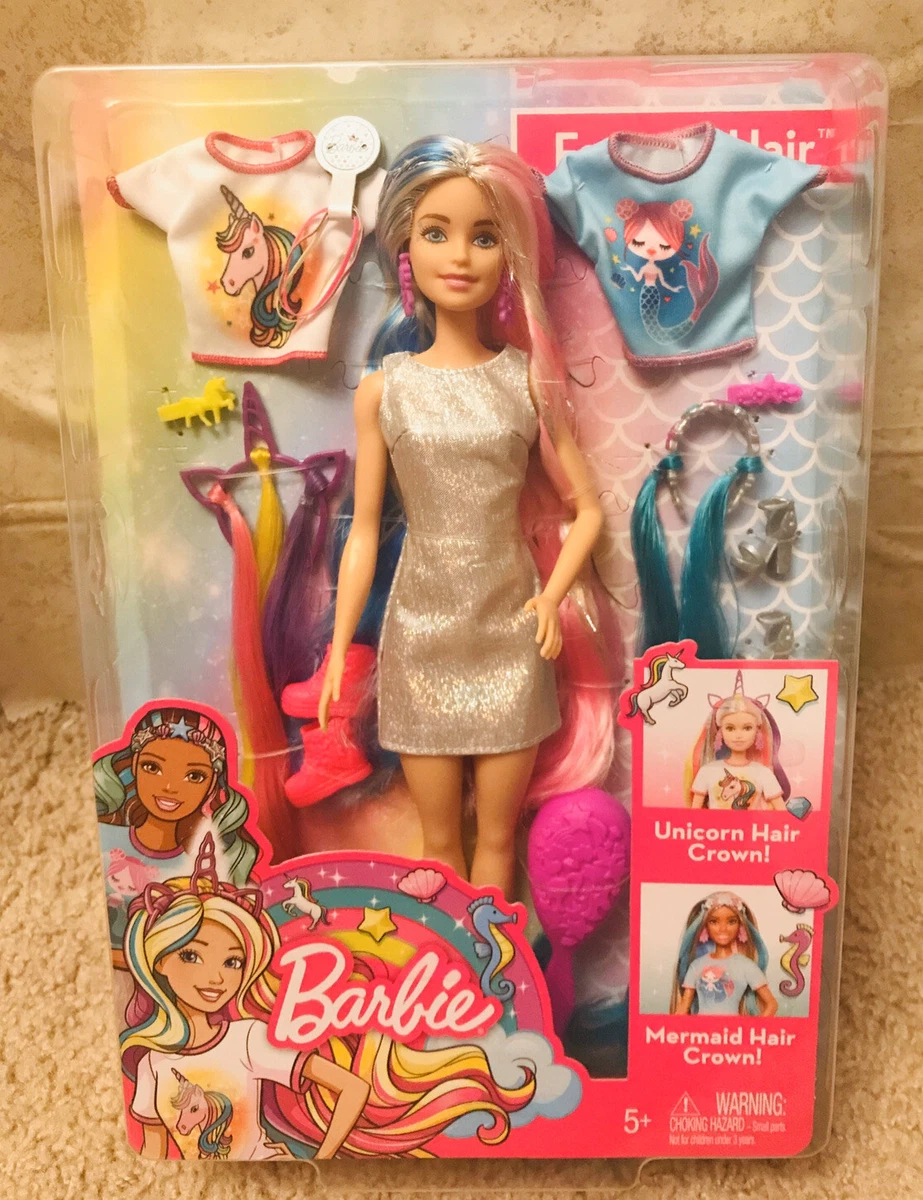 Barbie fantasy hair doll 2025 with mermaid and unicorn looks