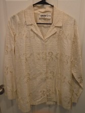 CHICO'S DESIGN jacket, size 2, 100 silk, embroidered, color-cream