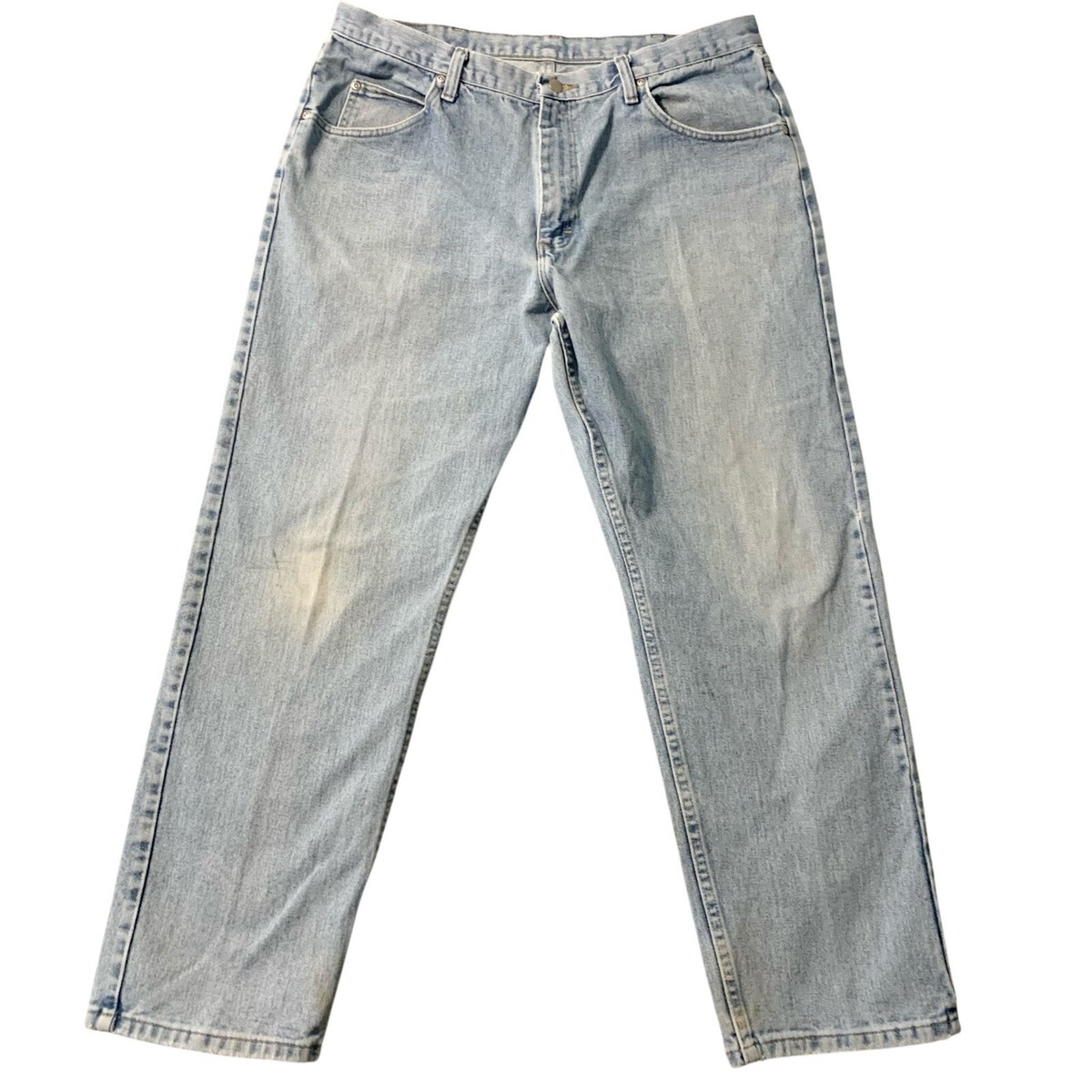 Wrangler Jeans Men 38x30 Blue Premium Relaxed Straight Stretch High Rise  97601SB