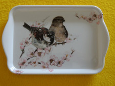 Ambiente 1x Tablett SPATZEN Sperlinge Melamin 13 x 21 Vögel Vogel Blüten trays 