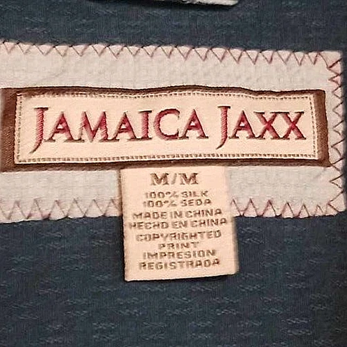 Camisa Hawaiana Jaxx Jaxx Para Hombres Mediana Azul Bambú Manga Corta Abotonada Seda Foto 3 de 4