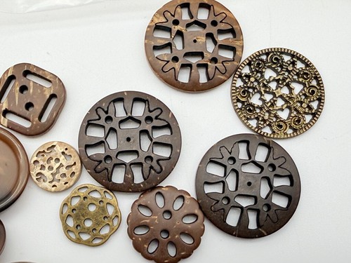 LOT Brown Plastic Wood Celluloid Tortoiseshell Sewing Craft Buttons Shank 4 Hole - Picture 3 of 16