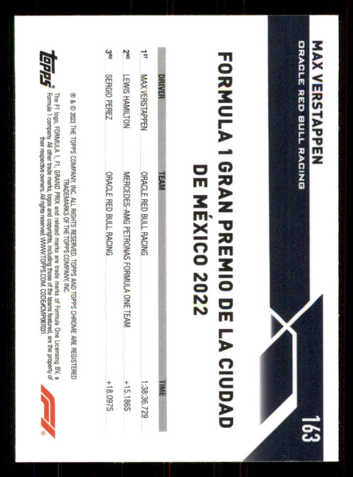 2023 Topps Chrome Formula 1 #163 Max Verstappen GPW - Image 2 of 2