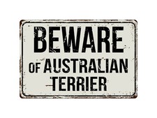 129VS Beware Of Australian Terrier 8  x 12  Vintage Aluminum Retro Metal Sign