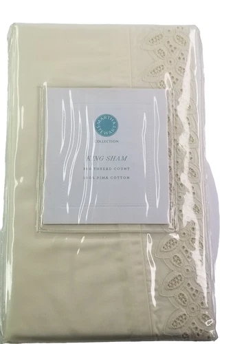 NWT Martha Stewart Collectio King Sham Eyelet 100% PIMA COTTON Cottage Core Chic
