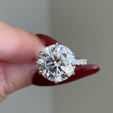 Her 10 mm Round Cut Moissanite Prong Anniversary Gift Ring 14K White Gold Plated