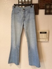 70 s Vintage Levis Jeans Womens Flare 29 Wx32 L High Rise Distressed Blue USA