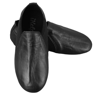 Schwarze Leder SLIPPER JAZZ TANZSCHUHE Unisex Komfort Split irische Trikotsohle
