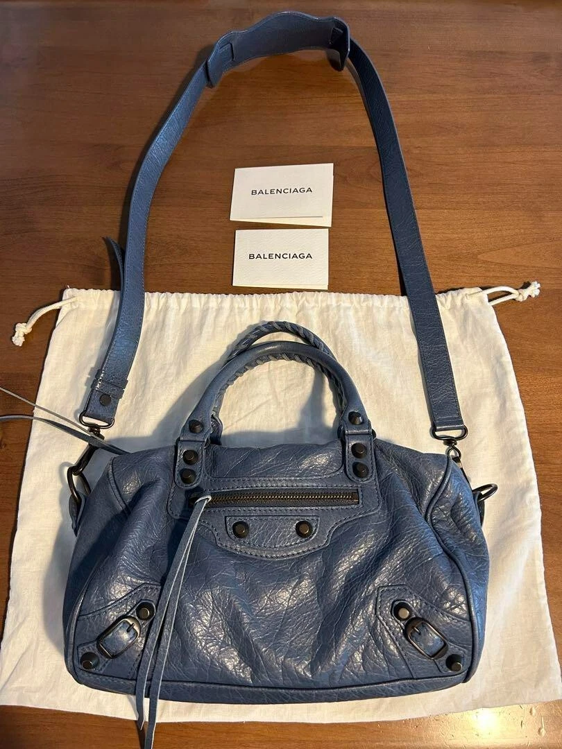 ansvar restaurant kontrollere BALENCIAGA Twiggy 421394 2Way Shoulder Bag Hand Bag Leather Blue Used Japan  | eBay