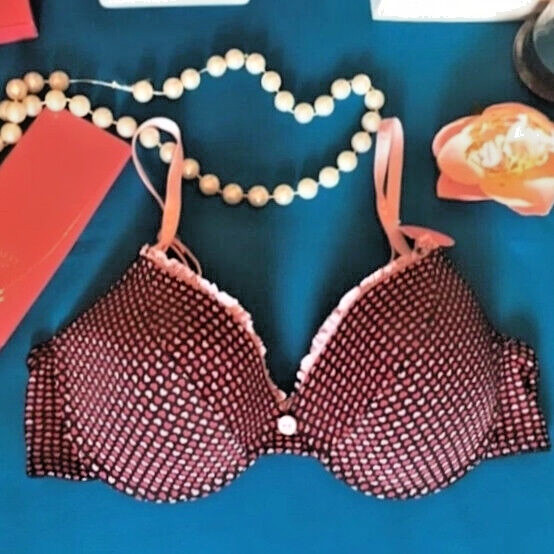 Sweet Pink Hearts Bra Pinup Rockabilly Eyelet Lace Ruffle Push Up Underwire Gift