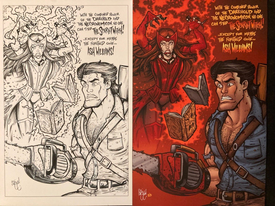 ASH VS SCARLET WITCH WANDA EVIL DEAD MARVEL MASHUP Original Art Chris McJunkin Comic Art