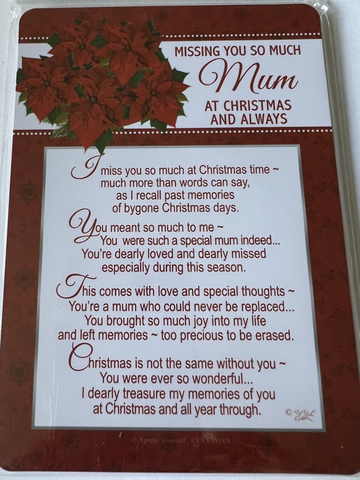Mum Christmas Graveside Memorial Verse Keepsake