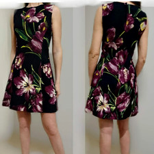 Dolce & Gabbana Floral Purple Tulips Print A-Line Wool Short Dress IT40