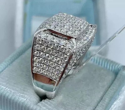 2.20Ct Round Lab Created Diamond Men's Pinky Ring 14k White Gold Plated Silver