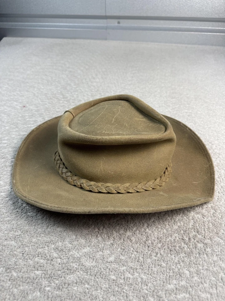 Minnetonka 帽子牛仔修身男式大号棕色真皮内陆西部 — 第 2/4 张图片