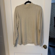 IZOD Men's Beige Knit Cotton Mock Neck Pullover Sweater L